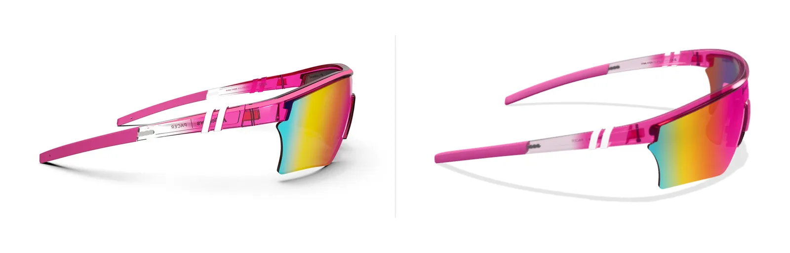 Seitenansicht einer Blenders-Brille: links das Referenzfoto, rechts das 3D-Modell