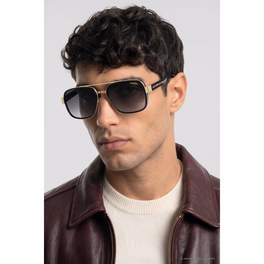 Carrera-Brille am Model, ein mit AI Photoshoots erstelltes Bild